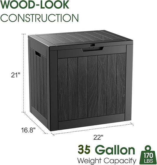 KAMABOKO Deck Box, 35 Gallon Resin Indoor and Outdoor Storage Boxes Waterproof for Garden Tools, Pool Accessories Storage Bench, Patio Furniture and Cushions with Lockable Lid, Black
