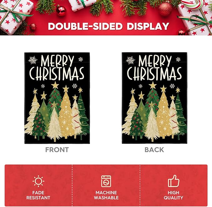 AVOIN colorlife Merry Christmas House Flag 28x40 Inch Double Sided Outside, Christmas Trees Winter Holiday Yard Outdoor Flag Black