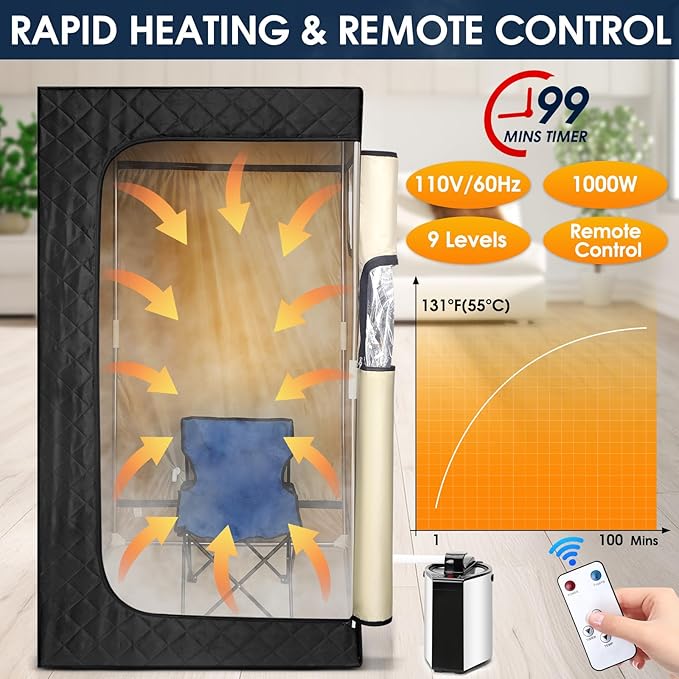 Portable Sauna, Personal Sauna for Home,Steam Sauna,Sauna Box Sauna Tent with 3L Steamer, UV Atomization, Cycling Timer and 9 Levels,72''X36''X36''- Black