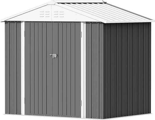 Devoko Outdoor Storage Shed 8 x 6 FT Lockable Metal Garden Shed Steel Anti-Corrosion Storage House with Single Lockable Door for Backyard Outdoor Patio (Gray)