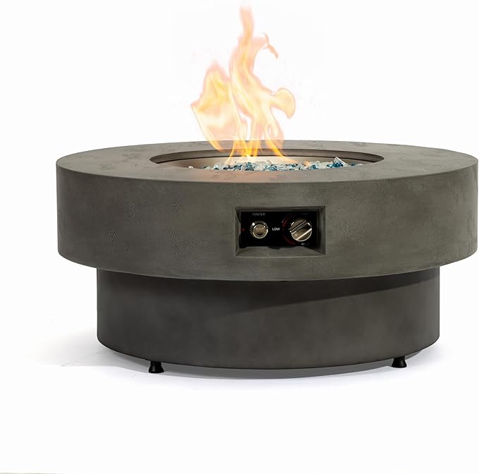 Outdoor Fire Pit Table Propane Gas Fire pits Outdoor Fireplaces 33'' Round Firepit Table, 50,000 BTU Fire Table for Patio Set, Grey.