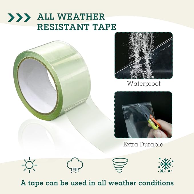 EAGLE PEAK Greenhouse Cover Repair Tape 2''x15' Heavy Duty 18.9 mil Reinforced Ultra High Performance Acrylic Adhesive Weather Resistant Tape for PE Polyethylene Greenhouse Covers and Film, Clear