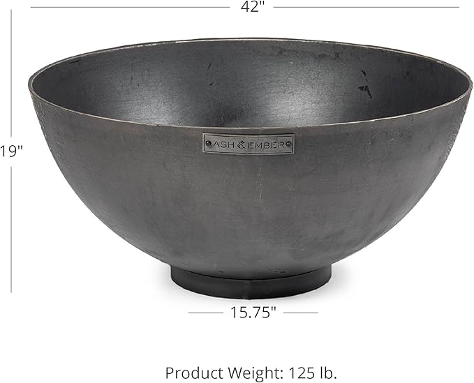 Ash & Ember 42" Hemisphere Fire Pit, Wood Burning Outdoor Fire Bowl, Raw Cast Iron Patina, Half-Sphere Outside Fireplace with Flanged Edge and Stable Base