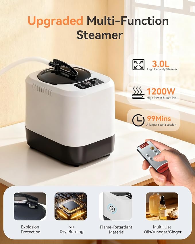 Sauna Box, Upgraded Portable Sauna for Home 5Layer Waterproof,3L 1200W Steamer,9 Levels,Dual YKK Zippers,Big Folding Chair,99 Mins Timer,Remote Control,Steam Sauna Room Personal Saunas Tent,Light Blue