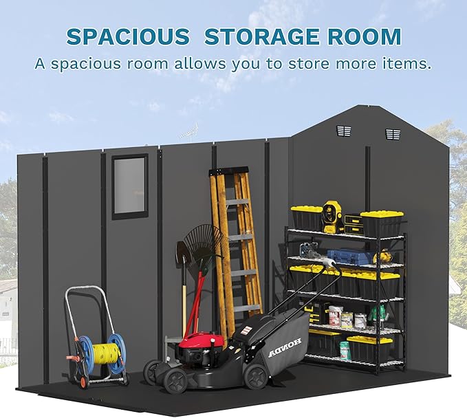Devoko 6x10 FT Plastic Outdoor Storage Shed - Lockable Resin Tool Shed with Window & Floor - Easy Assembly for Garden, Backyard, Dark Gray