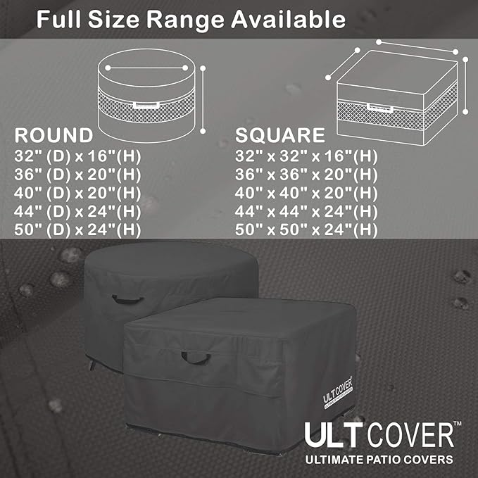 ULTCOVER Patio Fire Pit Table Cover Round 44 inch Outdoor Waterproof Fire Bowl Cover, Black