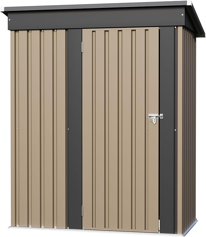 Furniwell 5x3 FT Outdoor Storage Shed, Metal Garden Sheds Outdoor Storage House with Single Lockable Door for Backyard Patio Lawn, Brown