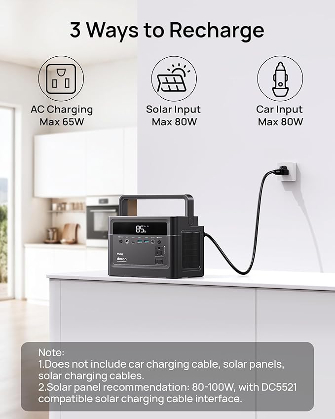 Portable Power Station 288Wh, 350W (700W Surge) LiFePO4 Solar Generator with AC/USB-C Ports, Fast Charging Emergency Battery Backup for Outdoor Camping, Travel, Hurricane Outage