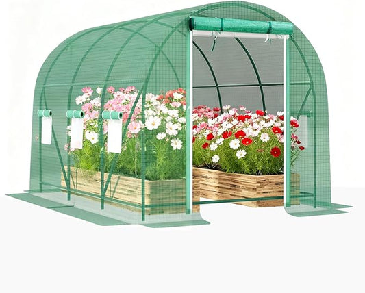 9.8x6.5x6.5 FT Greenhouse, Large Walk-in Green Houses for Outside, Tunnel Greenhouse with Thicken PE Cover with Mesh Door and 6 Ventilation Windows