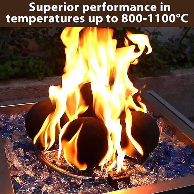 Ceramic Fire Balls, 5 Inch Set of 6 Fire Stones for Indoor & Outdoor Fire Pits or Gas Fireplaces, Reusable Decorative Landscaping and Fireplaces Accessories, Black