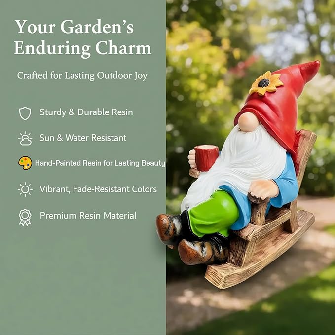 Somdzono Drinking Coffee Faceless Garden Gnome Statue Decoration - 7.2" Figurine Ornament for Indoor Outdoor Home Patio Yard Lawn - Lucky Gnome Unique Mom Birthday Gifts - Best Garden Gifts for Day