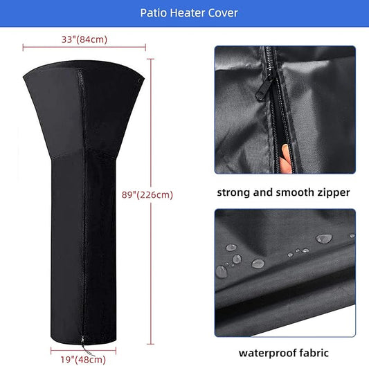 420D Patio Heater Cover, Waterproof with Zipper, Outdoor Propane Heater Cover for Any Season, Large Size: 89'H x 33'Dx19'B (Black)