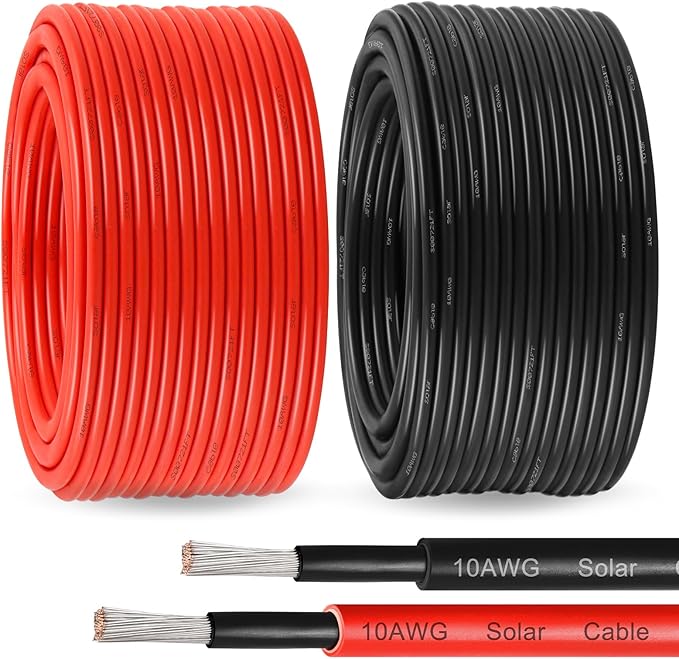 MOOKEERF Solar Pane Wire 10 AWG - Solar Extension Cable 150Ft Black & 150Ft Red 10 Gauge Tinned Copper PV Wire for Outdoor Automotive RV Solar Panel Boat Marine (Black+Red)