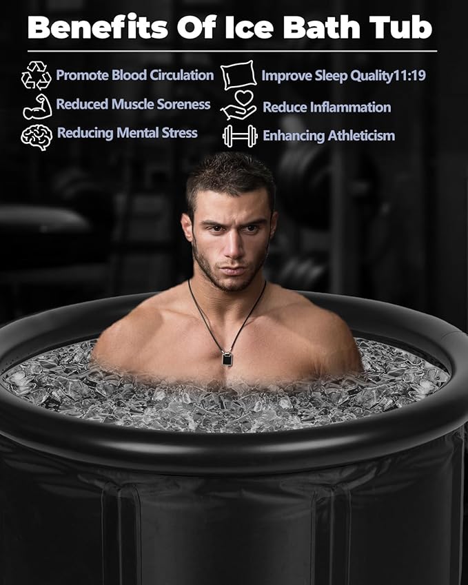 Ice Bath Tub for Athletes & Adults - 115 Gallons Ice Tubs, Cold Plunge Tub with Cover, Ice Plunge Tub for Recovery & Cold Water Therapy, Inflatable Ice Bath Barrel for Indoor Outdoor- Black