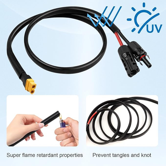 MOOKEERF Solar to XT60 Cable 10AWG 15FT Solar Connector to XT60 Adapter Cable for Solar Panel to Battery RV Portable Power Station Solar Generator - 15 Foot
