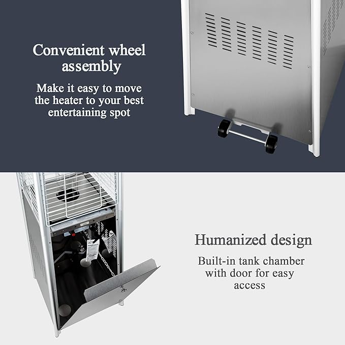 PAMAPIC Patio Heater, 42,000 BTU Pyramid Flame Outdoor Heater, Quartz Glass Tube Propane Heater