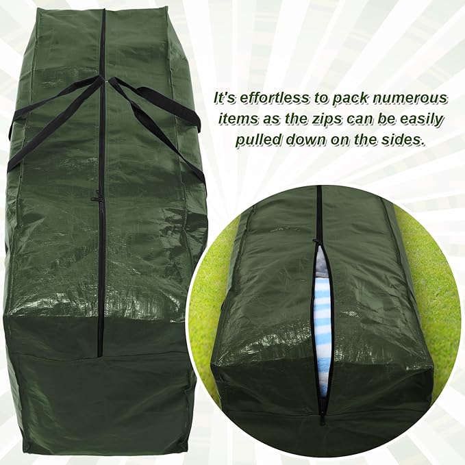 Windyun 4 Pack 69 Gallon Extra Large Storage Bags XXL Moving Bags with Zipper Handles Heavy Duty Jumbo Big Tote Box for Christmas Tree Storage 4, 5, 7.5, 9, 10, 12 ft Skeleton College Dorm(Army Green)