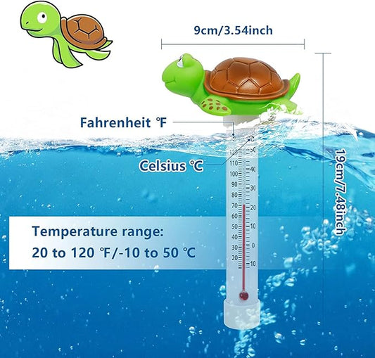 Floating Pool Thermometer, Large Display with String Easy to Read, Shatter Resistant, for Outdoor & Indoor Swimming Pools, Spas, Hot Tubs & Aquariums (Turtle)