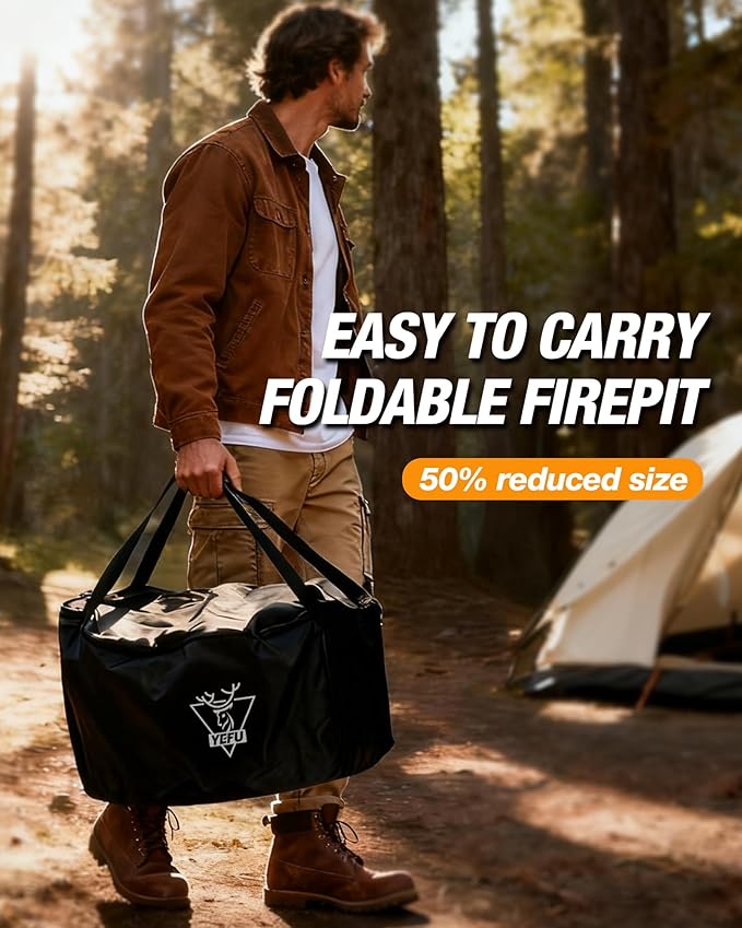 YEFU Smokeless Firepit Foldable 17.7in: Portable Fire Pit for Outside Wood Burning - Outdoor Camping Patio Bonfire Pit with Removable Ash Pan Easy to Carry & Clean