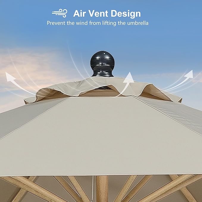PURPLE LEAF 10 Feet Patio Umbrella with Base Outdoor Umbrella Round Market Umbrella for Table with Push Button Tilt & Crank and 8 Ribs Aluminum Pool Umbrella for Beach Patio, Beige