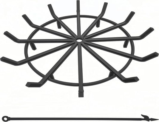 36 Inch Log Grate Wrought Iron Fire Pit Round Spider Wagon Wheel Firewood Heavy Duty 0.9in Bar Fireplace Stove Burning Rack Holder 6Legs Chimney Hearth Kindling Stacking (36 Inch)