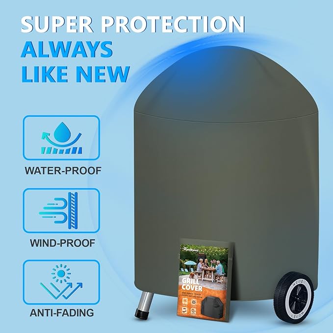 HomWanna 22 Inch Kettle Grill Cover - Superior Charcoal Cover for Weber Original and Master Touch - 600D Outdoor BBQ Cover for 22 Inch Weber Grills and More