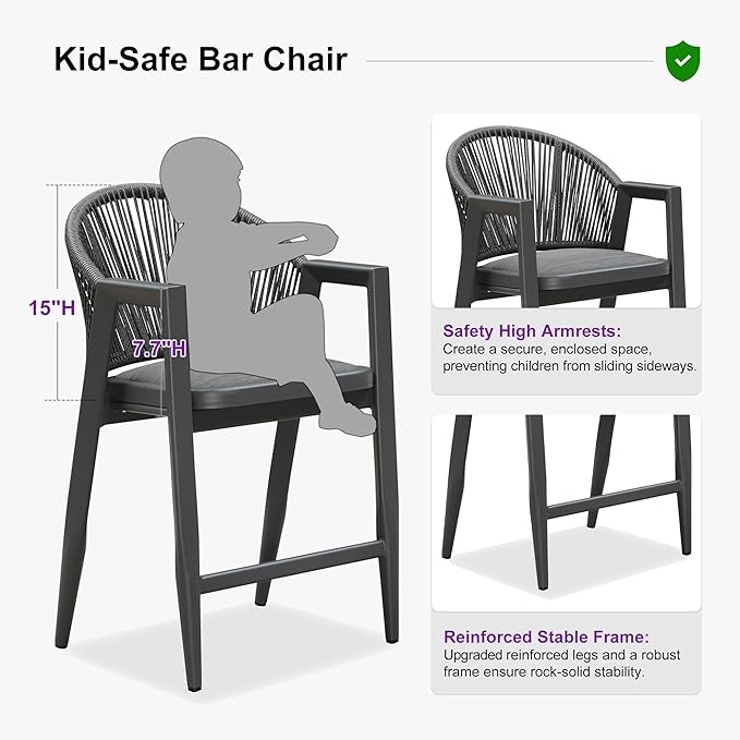 PURPLE LEAF Outdoor Counter Height Bar Stools Set of 2 Wicker Rattan Counter Stools Bar Chairs Barstool for Patio Kitchen Island Lawn Grey