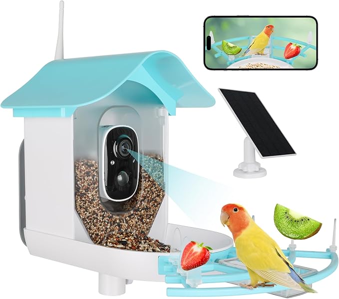 HUEVUE Bird Feeder with Camera, AI Identify Birds Species Solar Powered, Auto Record Videos in Backyard, Instant Notifications, Ideal Gift for Family and Bird Lovers