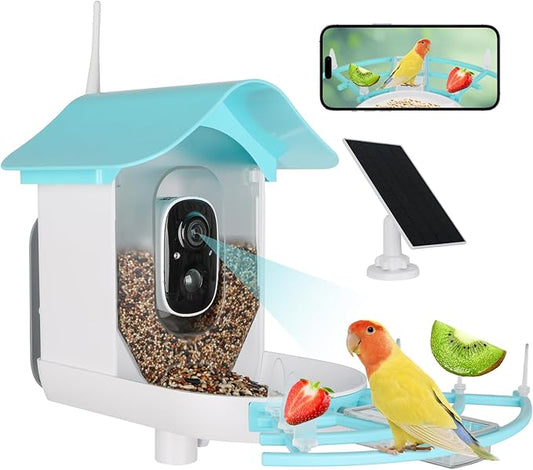 HUEVUE Bird Feeder with Camera, AI Identify Birds Species Solar Powered, Auto Record Videos in Backyard, Instant Notifications, Ideal Gift for Family and Bird Lovers