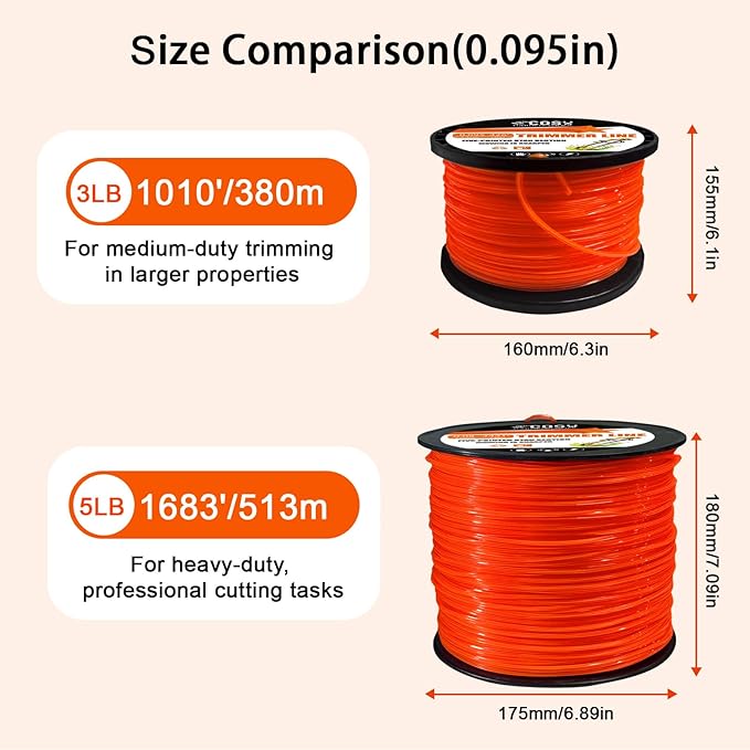 COSY GARDEN TOOLS String Trimmer Line 0.095-Inch 5LB Weed Wacker String Commercial Grade Orange Pentagon Weed Eater String for Most String Trimmer,Multi-Head String Trimmer Attachment