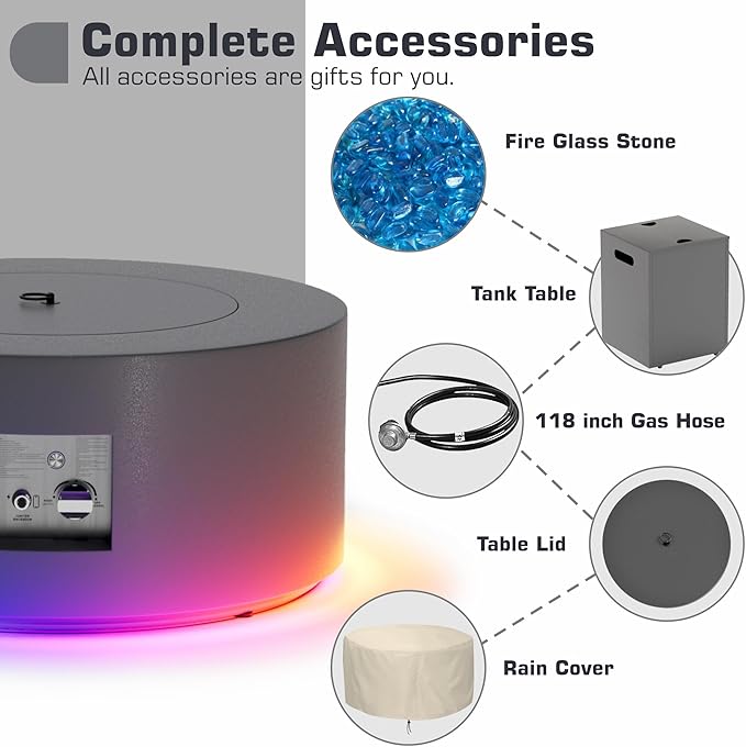 Outdoor Fire Pit Table Propane Gas Fire pits & Outdoor Fireplaces 30'' Round Firepit Table, 50,000 BTU Fire Table for Patio Set, Dark Grey