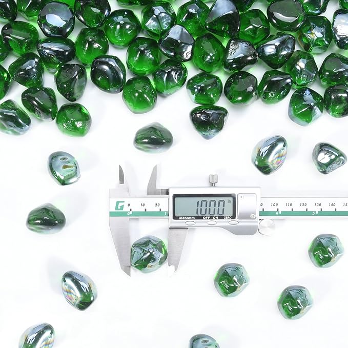 GasSaf Diamonds Fire Glass for Gas or Propane Fire Pit Fireplace & Landscaping 10-Pound 1 inch (Emerald Green Luster)