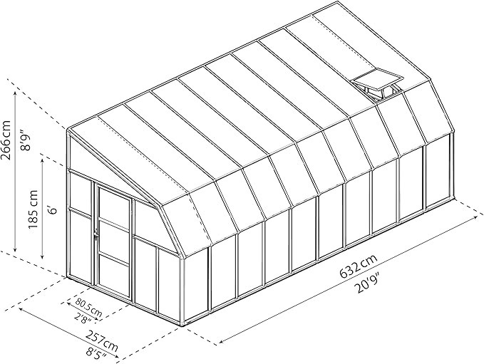 Palram Canopia Rion Sun Room 8 Ft. x 20 Ft. Solarium, Lean-to Greenhouse DIY Kit, Attach to House, Large Twin Wall Polycarbonate, 100% UV Protection for Porch, Patio Outdoors with Window Vent (White)