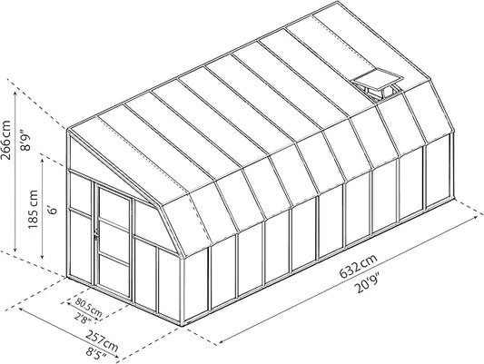 Palram Canopia Rion Sun Room 8 Ft. x 20 Ft. Solarium, Lean-to Greenhouse DIY Kit, Attach to House, Large Twin Wall Polycarbonate, 100% UV Protection for Porch, Patio Outdoors with Window Vent (White)