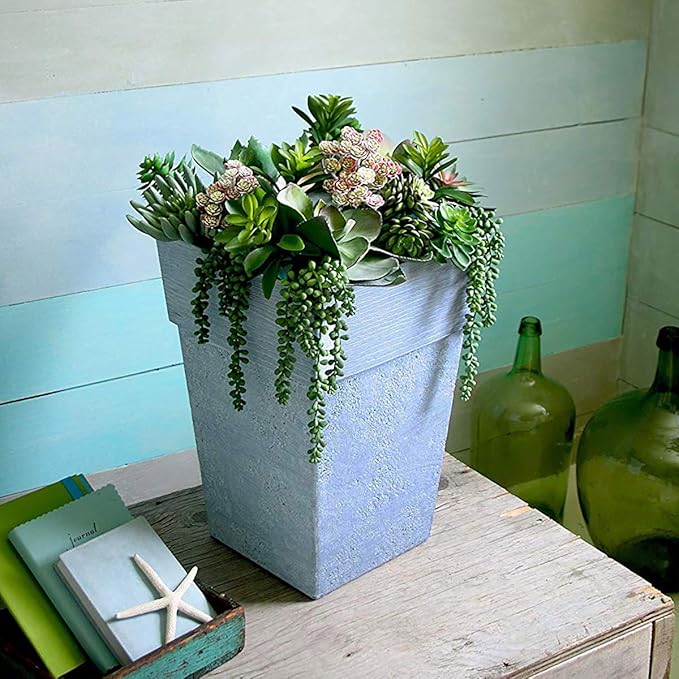 The HC Companies 22 Inch Avino Tall Square Planter - Decorative Indoor Outdoor Plant Pot for Front Porch, Deck, Patio and Home, Oxidized Black