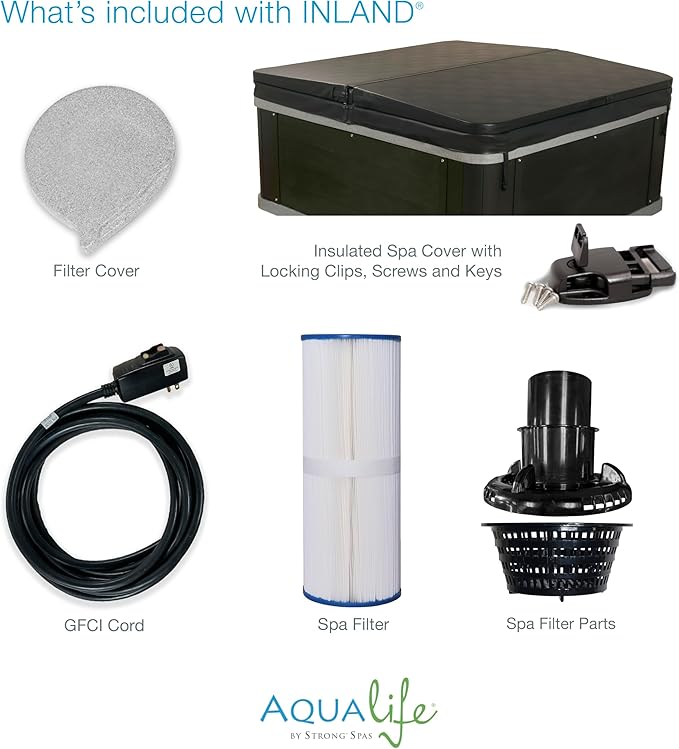 Inland 6 Person Indoor Outdoor Hot Tub, Plug & Play Spa, 24 Jets, LED Lighting System, Insulated Spa Cover, Aqualife by Strong Spas
