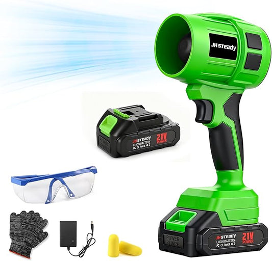 JH Steady 21V Cordless Handheld Leaf Blower - Variable Speed, 30000RPM Powerful Handheld Blower with Rechargeable Battery, Protective Gear for Home, Backyard, Driveway & Snow Removal