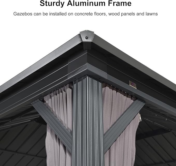 PURPLE LEAF 10' X 14' Outdoor Gazebo with Dual-Layer Galvanized Steel Double Roof for Patio Lawn Garden Aluminum Gazebo with Netting and Curtains Grey