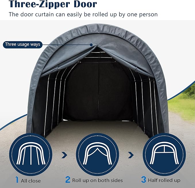 Anti-Snow 10x20 FT Carport,Grade Heavy Duty Portable Garage Canopy with Steel Frame & Vented Roof,Waterproof Outdoor Storage Shed W/Removable Double-Zipper Doors,for Vehicle, Boat,RV,Grey