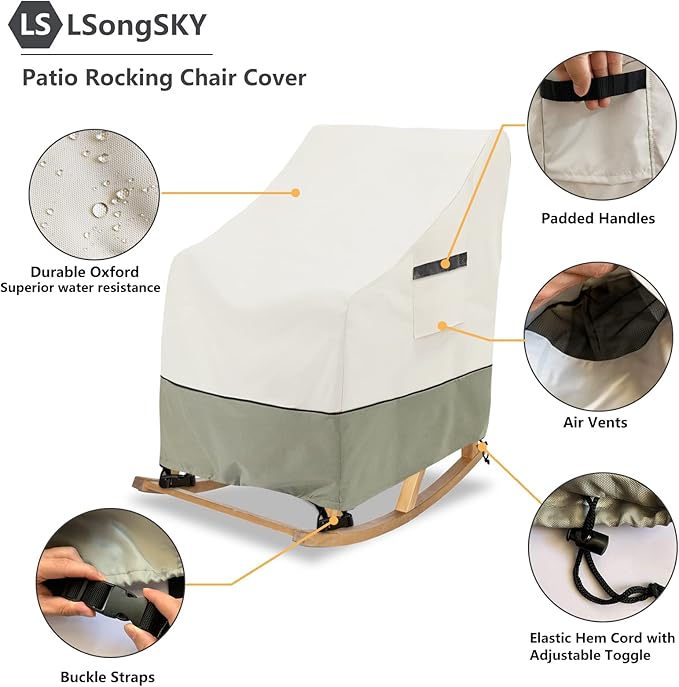Outdoor Rocking Chair Cover 2 Pack, 100% Waterproof Heavy Duty Chair Covers, Patio Rocking Chair Covers for Outdoor Furniture, 26" W x 32.5" D x 43" H inches, White & Grayish Green
