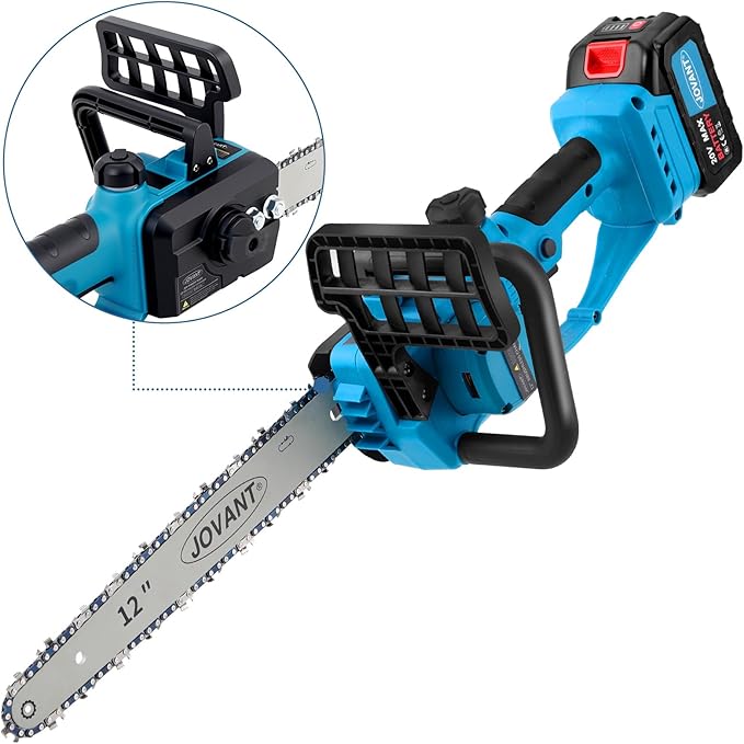 JOVANT 12 Inch Electric Chainsaw Cordless, 20V Battery Powered Cordless Chain Saw, Chainsaw with 1 * 4.0Ah Battery and Charger for Wood Cutting, Tree Trimming and Branch Pruning