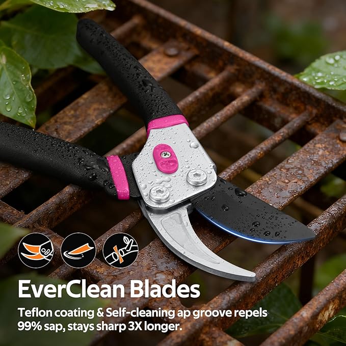Bypass Pruning Shears for Gardening, 8.5" Professional Hand Pruners, Garden Clippers Heavy Duty Pruning Scissors for Trimming Plant Flower Branch, 【SK5 Steel Blade】【Ergonomic】【Built-in Spring】