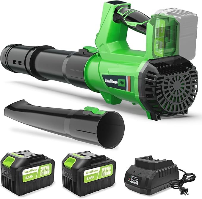 Cordless Leaf Blower with 2× 6.0Ah Batteries and Charger, 540CFM/170MPH Battery Powered Leaf Blower, 6 Speeds, Lightweight Electric Leaf Blowers for Lawn Care, Patio, Dust and Leaves Cleaning 2025