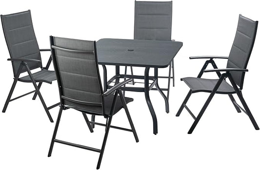 Kozyard 5-Piece Outdoor Patio Dining Set, Patio Table and Foldable Deck Chairs, Breathable Textilene Padded, Square Patio Table with Umbrella Hole for Backyard Indoor Outdoor Patio