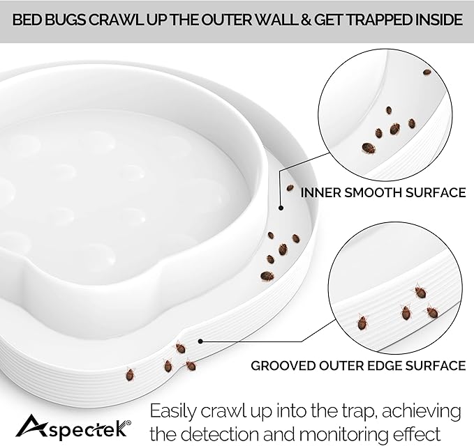 ASPECTEK Bed Bug Interceptors, Pack of 8 Pesticide-Free Traps and Insect Detectors, Effective Pest Control Solution with No Chemicals for Bed Bugs and Other Pests, White