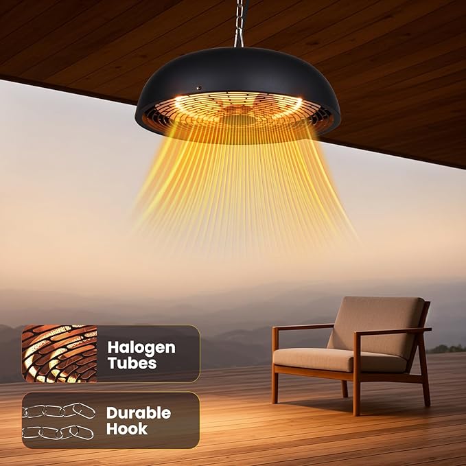 Infrared Electric Patio Heater, 1500W Outdoor Heaters for Patio with Overheat Protection,1500W Hanging Ceiling Mounted Infrared Patio Heater with IP55,Cord-Free Design (black)
