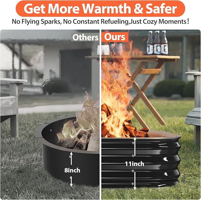 Fire Pit Ring,48in Large Heavy Duty Square Firepit for Outside,11'' Tall Galvanized Steel Bonfire Pits,Wood Burning Outdoor Fireplaces,Portable for Backyard,Camping,Patio,Beach