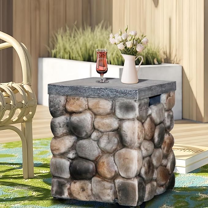Propane Tank Cover Table, Square Tank Container Fits Standard 20 lb Cylinder Bottle Storage Box Hideaway Table, Gas Tank Holder for Outdoor Gas Fire Pits