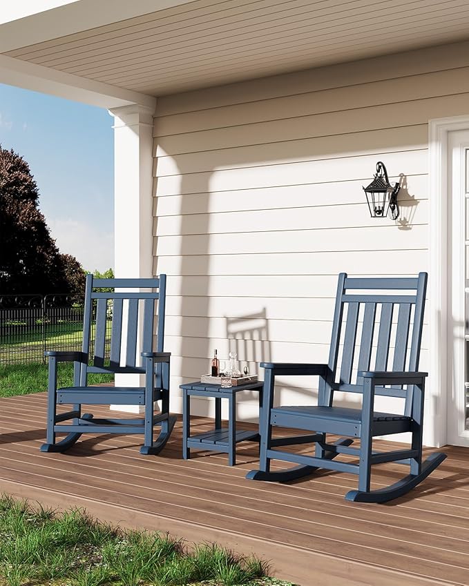 GarveeLife Adirondack Outdoor Side Table 18 x 15 in, HDPE 2-Tier Patio Side Tables for Outside, All-Weather End Table for Patio Pool Deck Indoor Backyard, Navy Blue