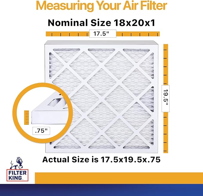 Filter King 18x20x1 Air Filter | 4-PACK | MERV 13 HVAC Pleated A/C Furnace Filters | MADE IN USA | Actual Size: 17.5 x 19.5 x .75"